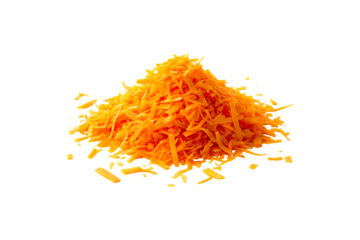 Pile of shredded carrots isolated on transparent background, ready to be cooked