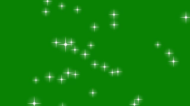 Magic Twinkle Stars Effect, Cartoon White Stars in Doodle Style Blinking on Transparent green Screen, Glitter FX, Starlight Burst, and Flashing Lights for Fantasy or Christmas Video Projects