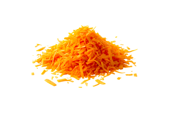 Pile of shredded carrots isolated on transparent background, ready to be cooked