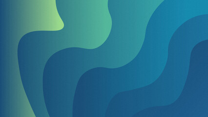 Abstract blue and green wavy background with grainy texture and gradient