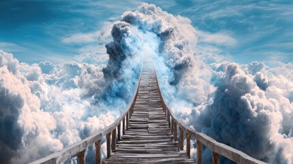 Fototapeta premium Ethereal Bridge to Uncertainty - Surreal Conceptual Symbolism of a Bridge Dissolving Into Clouds Mid-Span