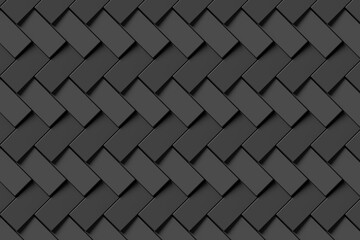 Tilted black bricks closely packed together forming a 45 degree herringbone pattern. Illustration as a background for online landing pages and website design