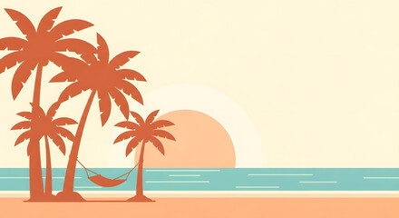 Fototapeta premium Tropical Bliss A Serene Beach Escape with Palm Trees and Hammock