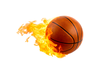 Basketball ball on fire isolated on transparent background, sport and competition