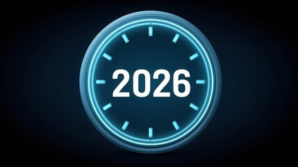 work goal 2026 Digital clock display showing the year 2026 in a futuristic design.