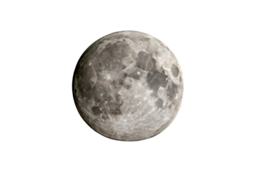 Full moon isolated on transparent background, lunar and celestial phenomenon view