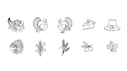 Collection of artistic line drawings of various floral elements and botanical designs silhouette