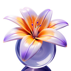 Fototapeta premium A captivating lily with orange and purple petals in a glass vase, isolated on transparent background