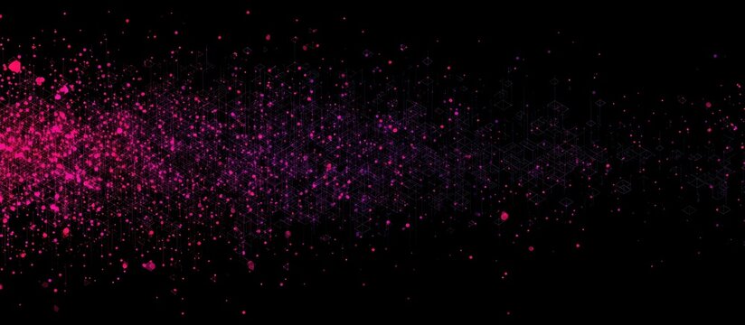 Glowing pink and purple particles on a black background, fading to right