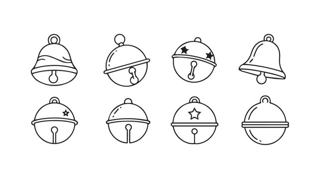 Hand drawn jingle bells set festive winter holiday christmas celebration elements collection silhouette