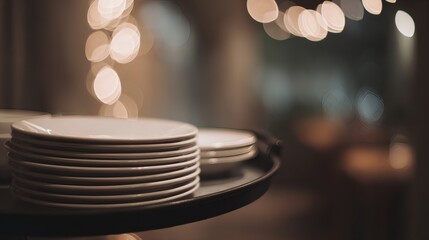 Fototapeta premium tray. Elegant arrangement of plates on a serving tray, captured from an overhead angle in soft light. menu design, packaging mockups, designed for food delivery and cloud-kitchen brand materials.