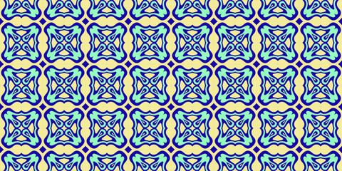 Ornate repeating pattern featuring geometric floral elements in a pastel palette.