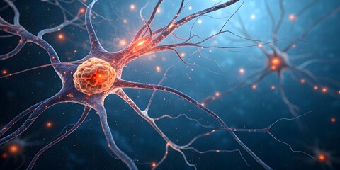 Detailed illustration of a neuron network with highlighted connections.