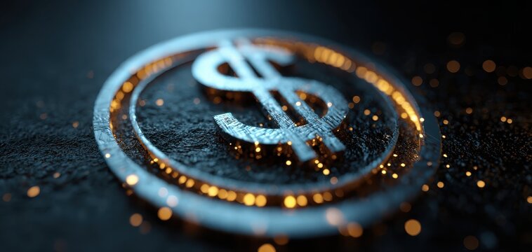 A close-up of a sparkling dollar sign symbol, representing wealth and financial prosperity in a modern context.