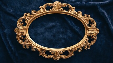 baroque. Ornate golden frame on dark velvet, showcasing intricate baroque details and luxurious texture. event programs, museum guides, designed for cultural heritage projects and event programs.