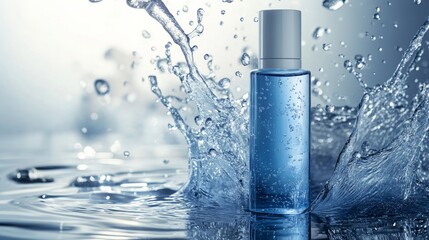 Display of cosmetics with splashing water droplets background