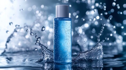 Display of cosmetics with splashing water droplets background