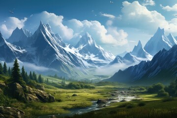 Fototapeta premium Mountain range transportation wilderness landscape.