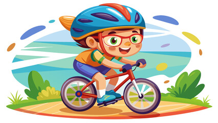 Fototapeta premium Portraits of little boy, child, training, cycling isolated over white studio background. Collage. Helmet on, bright bike, active movement, great for outdoor sports illustrations or energetic kids’ 