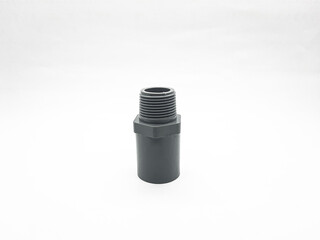 A compact black plastic pipe adapter featuring external male threads atop a smooth cylindrical base, ideal for plumbing, DIY projects, and hardware assemblies