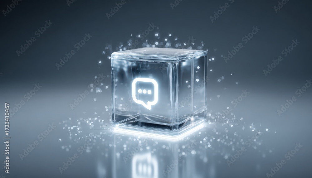 Aufkleber a glowing ice cube with a chat symbol, representing modern communication and digital interaction in 