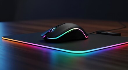Gaming Mouse with RGB Lighting on a Desk Mat