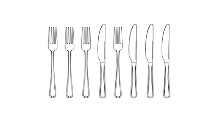 Collection of polished silver cutlery and utensils for elegant dining and food preparation silhouette