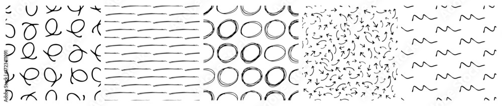 Poster Set of seamless patterns with scribble smears