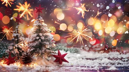 Holiday Fireworks Celebrations: Christmas/Xmas Tree Displays, New Year Pyrotechnics & Night Sky Glow
