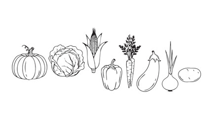 Hand drawn collection of fresh vegetables and produce freshly harvested from the farm silhouette