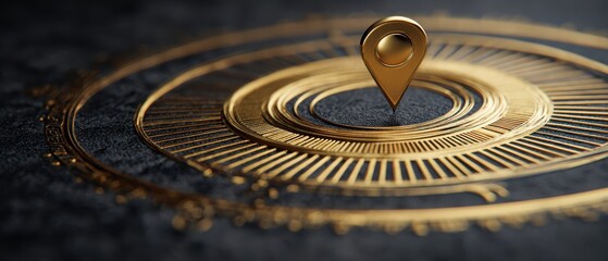 Close-up of a metallic location pin on a detailed map, symbolizing navigation and precision in modern technology.