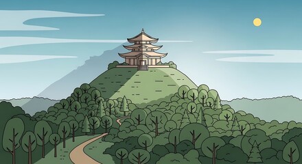 Asian temple on a hill.