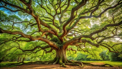 Ancient tree with gnarled branches and twisted trunk