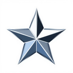 Obraz premium A glossy silver five-pointed star with polished metallic reflections, slightly sharper edges, and a smooth chrome effect, isolated on a white background