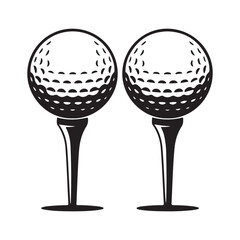 Two golf balls on tees silhouette vector isolated on white background.