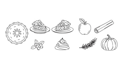 Hand drawn sketch collection of autumn harvest foods and spices for seasonal design elements silhouette