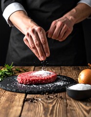 Chef seasoning raw steak