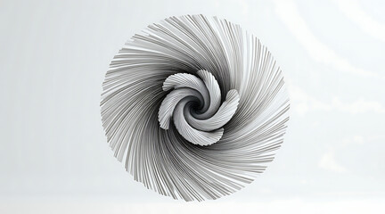 Obraz premium Highly detailed studio image of ribbed fan shape with intricate swirling lines creating dynamic abstract pattern in monochrome tones