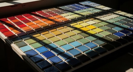 Large Display of Colorful Ceramic Tiles in Sunlight