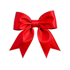 Red satin bow with long tails on a white background  