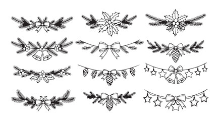 Obraz premium Collection of hand-drawn christmas ornaments festive decorations and winter holiday embellishments silhouette