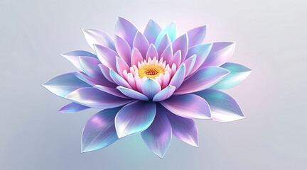 Obraz premium Hyper detailed digital bouquet of abstract flower with soft pastel purple and blue petals glowing gently with delicate yellow center