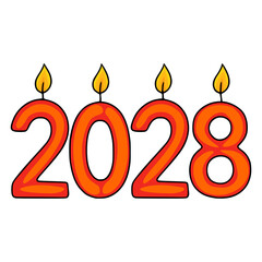 Festive vector illustration of burning candles shaped as the numbers 2028, symbolizing the upcoming year and celebrating the spirit of the new year.