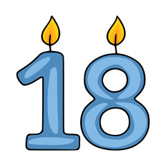 Obraz premium Delightful vector illustration of eighteen blue candles with yellow flames, perfect for birthday invitations or celebratory designs.