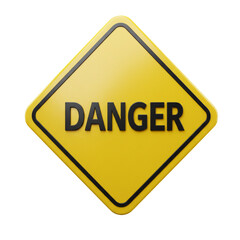 Cautionary danger ahead, bright yellow warning sign, use for safety, security, and prevention messages, alerts, and risk management campaigns