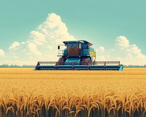 Fototapeta premium The agricultural harvester in the farmland is harvesting mature rice