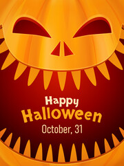 Halloween background with smiling pumpkin. Greeting card for party and sale. Autumn holidays.
