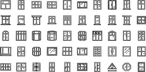 Big set of window line icons.