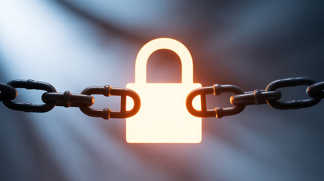 Glowing padlock linked in a chain, symbolizing security and protection - Powered by Adobe