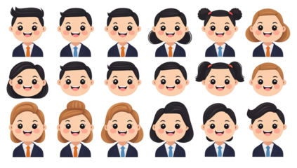 Cartoon businessman face with glasses and tie, cute style, transparent background.